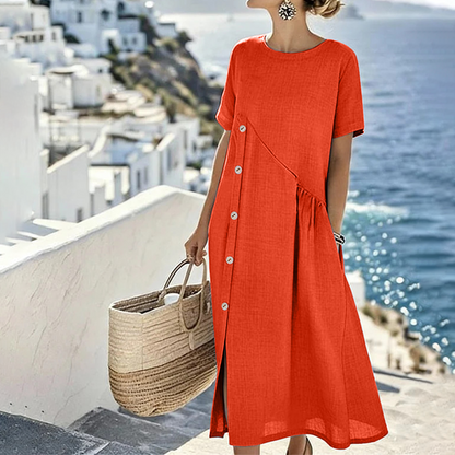 Robe midi femme décontractée à boutons irréguliers