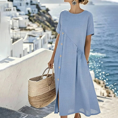 Robe midi femme décontractée à boutons irréguliers