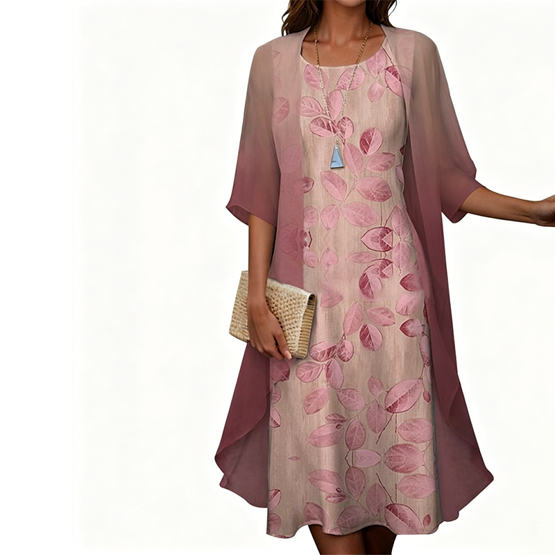 Ensemble femme 2 pièces : robe imprimée et cardigan
