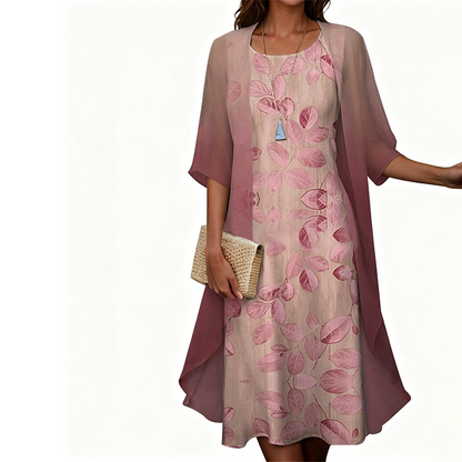 Ensemble femme 2 pièces : robe imprimée et cardigan