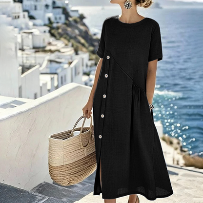 Robe midi femme décontractée à boutons irréguliers