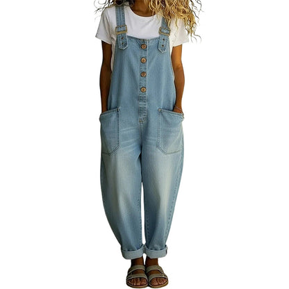 Salopette en jean décontractée et ample pour femme avec poches