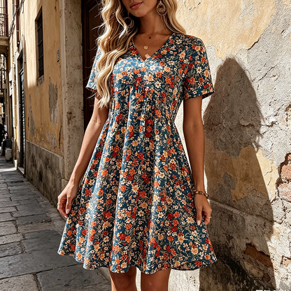 🌸 PROMO LIMITÉE 50% DE RÉDUCTION ! ✨ Robe d'Été Imprimé Floral – Col V, Légère, Romantique ✨