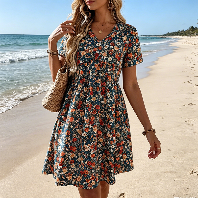 🌸 PROMO LIMITÉE 50% DE RÉDUCTION ! ✨ Robe d'Été Imprimé Floral – Col V, Légère, Romantique ✨
