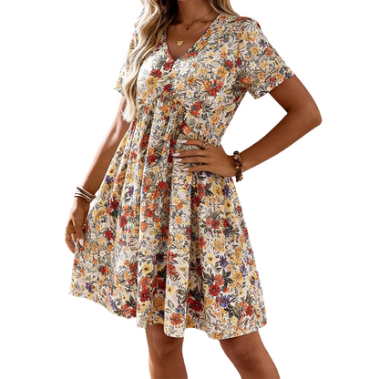 🌸 PROMO LIMITÉE 50% DE RÉDUCTION ! ✨ Robe d'Été Imprimé Floral – Col V, Légère, Romantique ✨