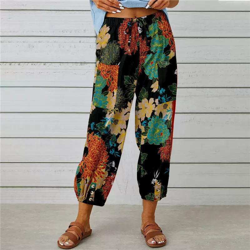 Pantalon de jogging à fleurs taille haute - style vintage
