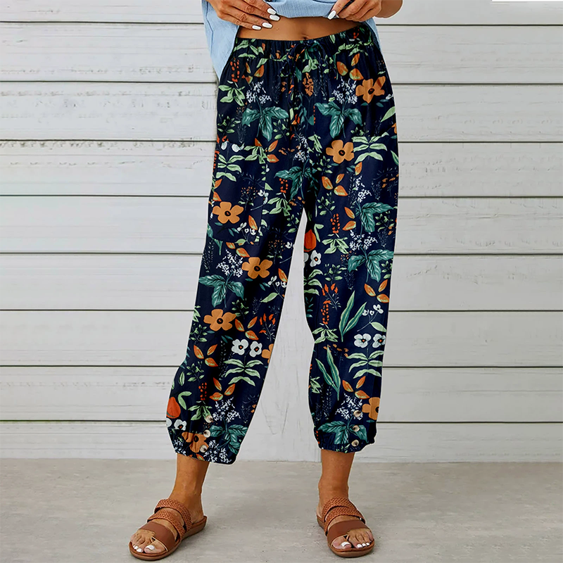 Pantalon de jogging à fleurs taille haute - style vintage