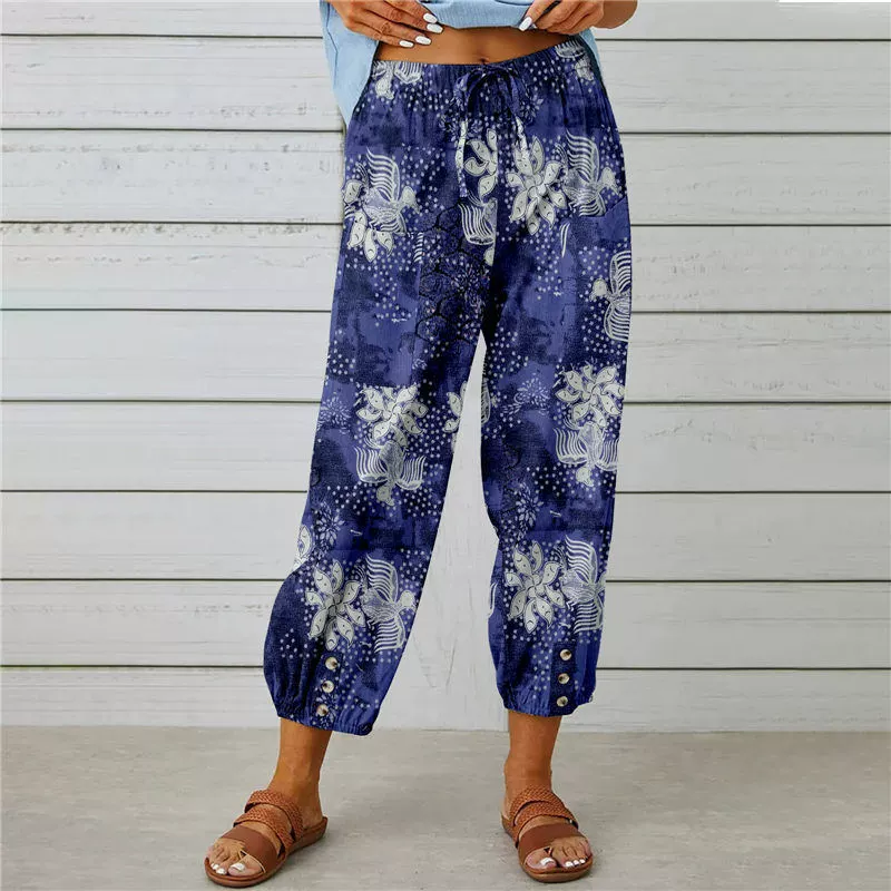 Pantalon de jogging à fleurs taille haute - style vintage