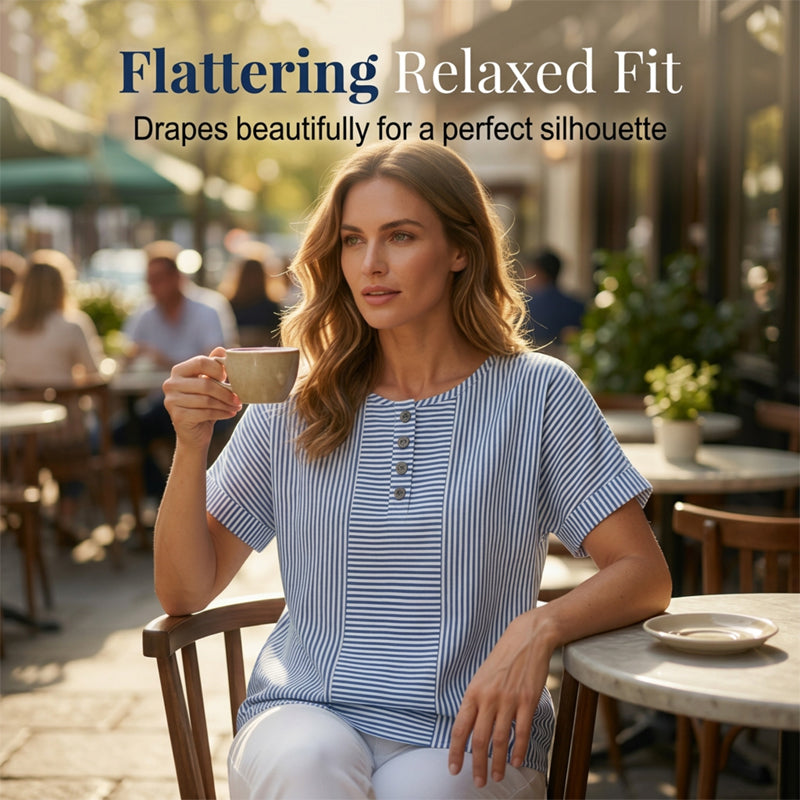 T-shirt Henley Femme Décontracté à Rayures