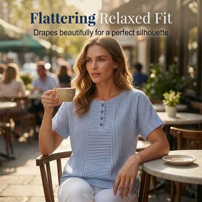 T-shirt Henley Femme Décontracté à Rayures