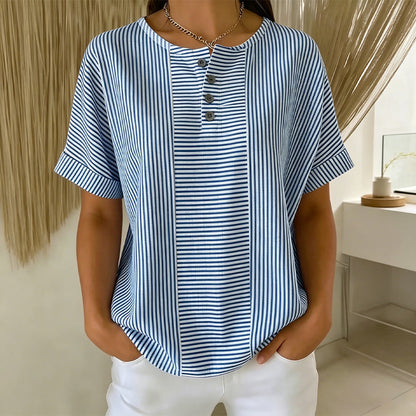 T-shirt Henley Femme Décontracté à Rayures