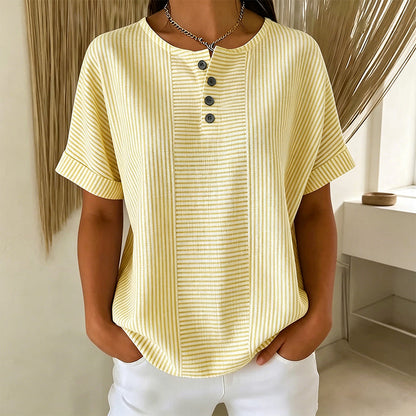 T-shirt Henley Femme Décontracté à Rayures