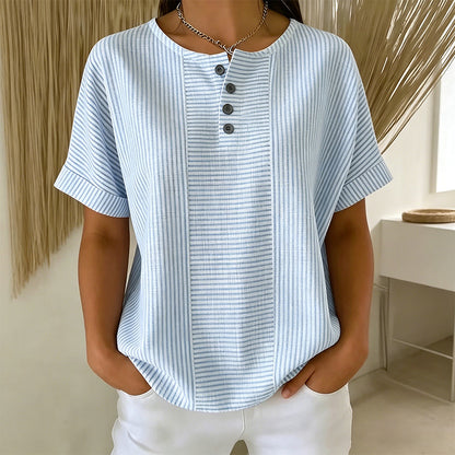 T-shirt Henley Femme Décontracté à Rayures