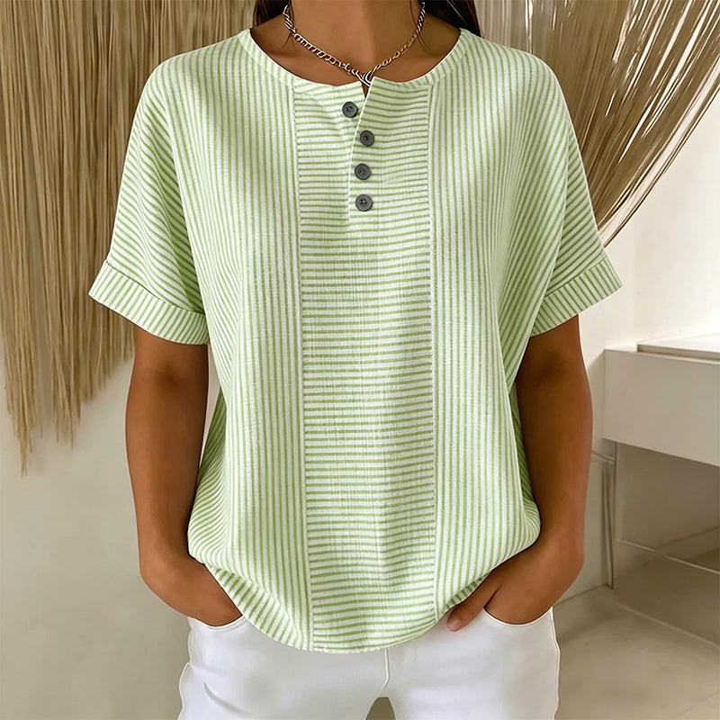 T-shirt Henley Femme Décontracté à Rayures