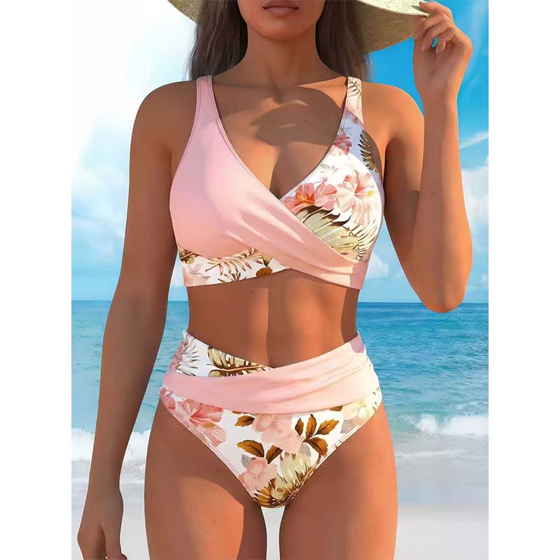 🌺👙 Ensemble bikini à taille haute à motifs floraux – Mise en valeur et effet amincissant, style vacances tout en douceur✨✅