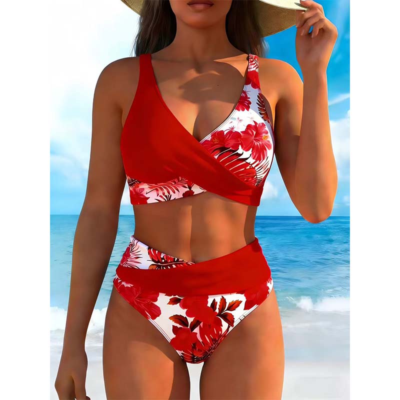 🌺👙 Ensemble bikini à taille haute à motifs floraux – Mise en valeur et effet amincissant, style vacances tout en douceur✨✅