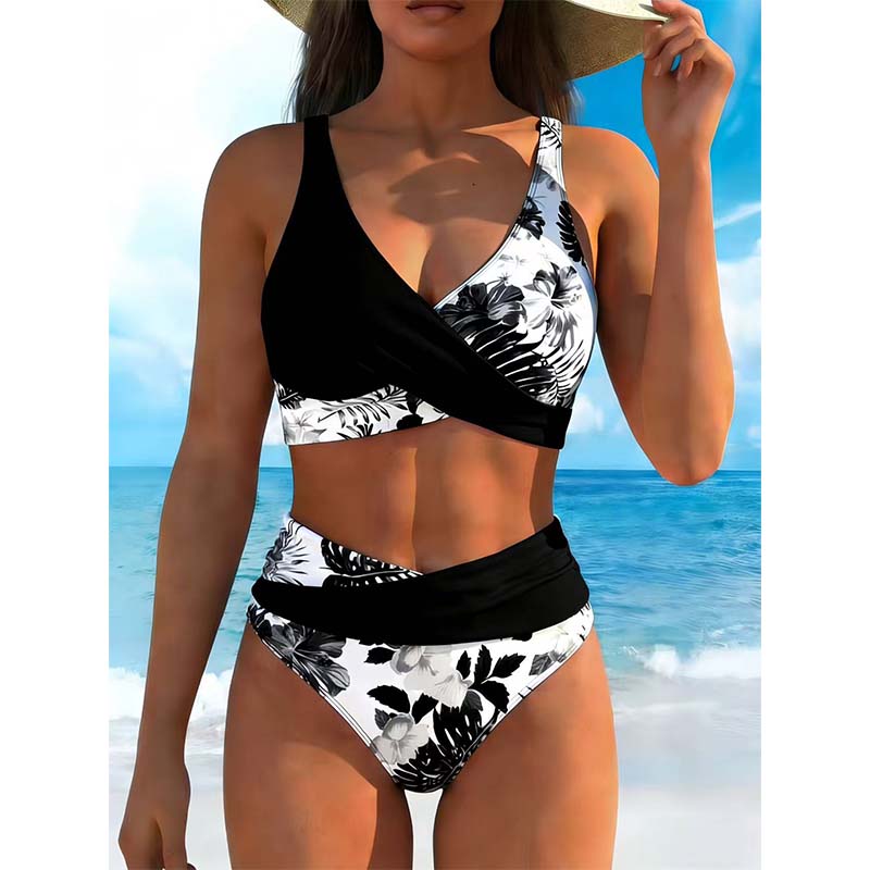 🌺👙 Ensemble bikini à taille haute à motifs floraux – Mise en valeur et effet amincissant, style vacances tout en douceur✨✅