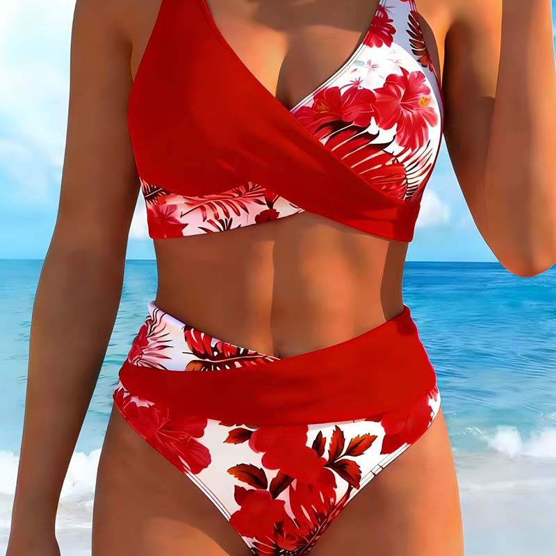 🌺👙 Ensemble bikini à taille haute à motifs floraux – Mise en valeur et effet amincissant, style vacances tout en douceur✨✅