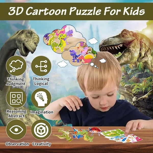 🦖 50 % DE RÉDUCTION ! 🧩 PUZZLE 3D ÉDUCATIF - Coffret de 50 pièces Dinosaures aux couleurs vives, développe la créativité et la pensée spatiale dès 4 ans 🎨✨