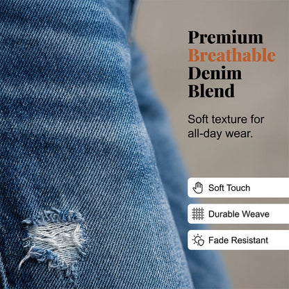 Un jean slim tendance au look usé pour femme
