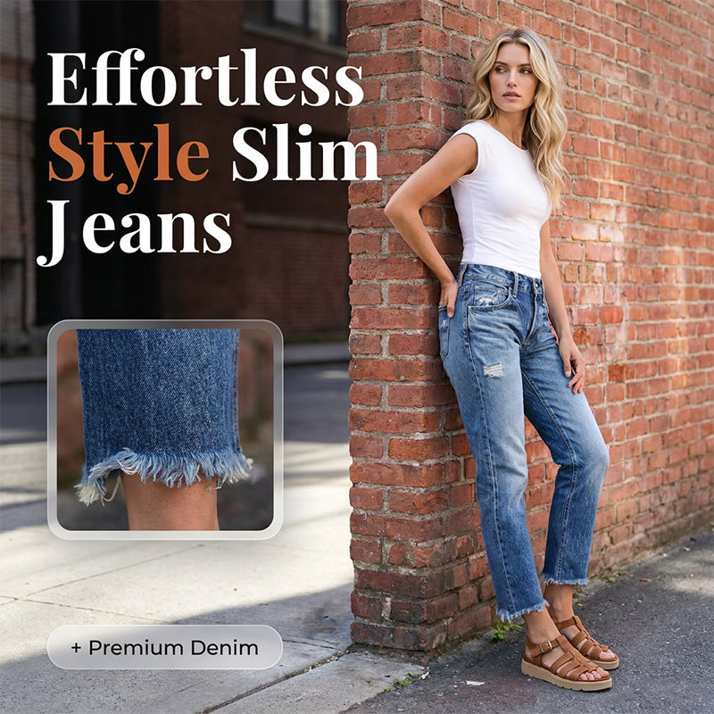 Un jean slim tendance au look usé pour femme