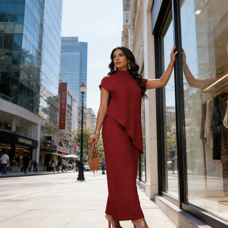 Ensemble 2 Pièces Femme : Haut à Ourlet Asymétrique et Pantalon