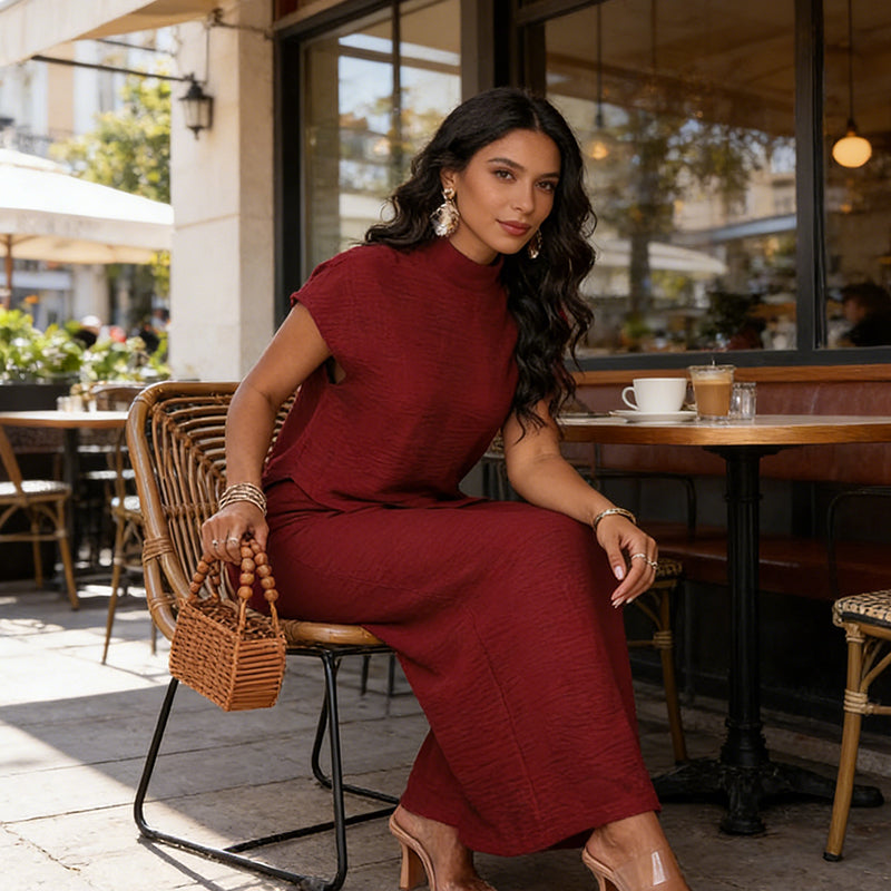 Ensemble 2 Pièces Femme : Haut à Ourlet Asymétrique et Pantalon