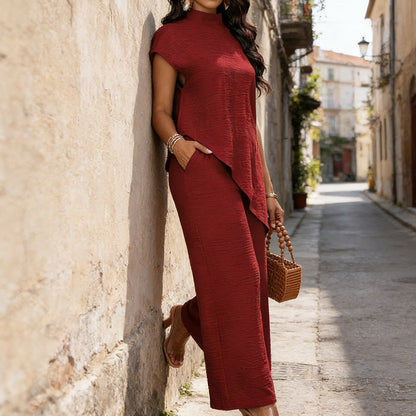 Ensemble 2 Pièces Femme : Haut à Ourlet Asymétrique et Pantalon