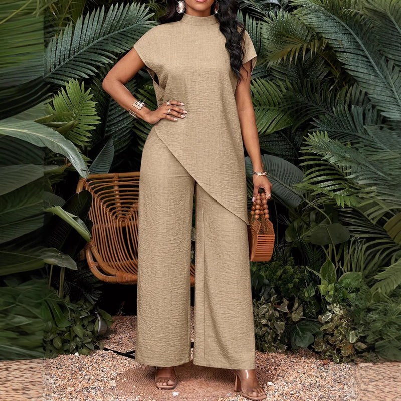 Ensemble 2 Pièces Femme : Haut à Ourlet Asymétrique et Pantalon