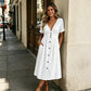 Robe d'Été Femme à Col V Boutonnée
