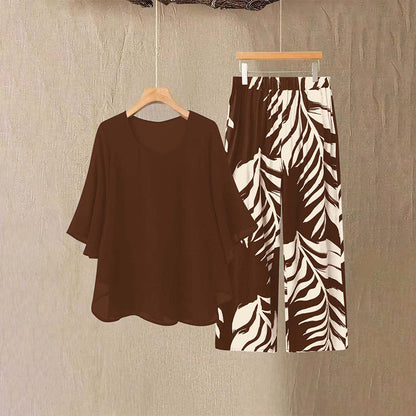 📢📢 50% DE RÉDUCTION !! ⏰ Ensemble haut élégant fluide & pantalon imprimé pour femme