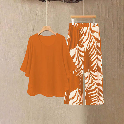 📢📢 50% DE RÉDUCTION !! ⏰ Ensemble haut élégant fluide & pantalon imprimé pour femme