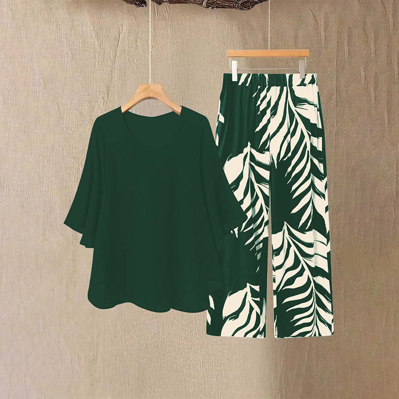 📢📢 50% DE RÉDUCTION !! ⏰ Ensemble haut élégant fluide & pantalon imprimé pour femme