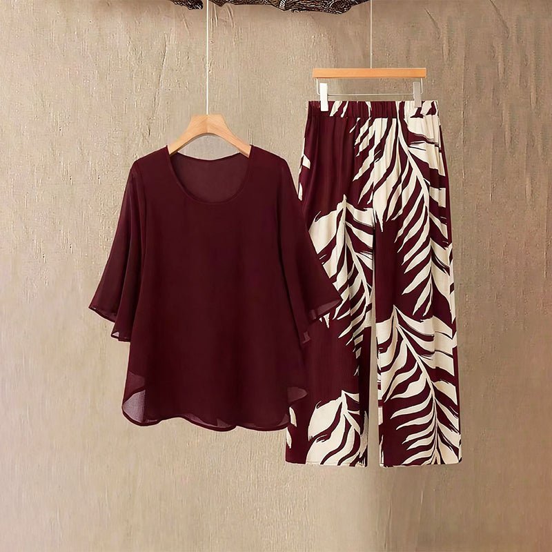 📢📢 50% DE RÉDUCTION !! ⏰ Ensemble haut élégant fluide & pantalon imprimé pour femme