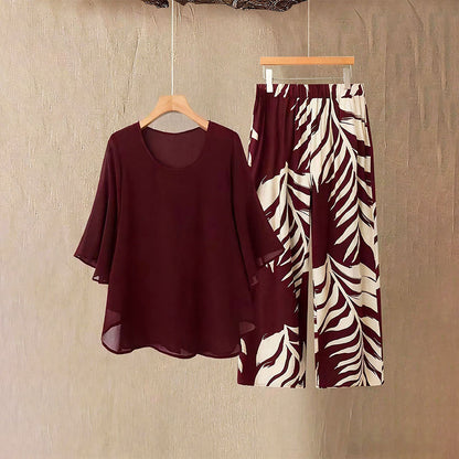📢📢 50% DE RÉDUCTION !! ⏰ Ensemble haut élégant fluide & pantalon imprimé pour femme