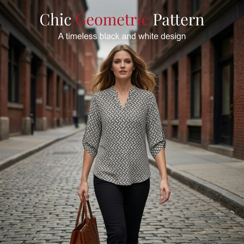 📢📢50% OFF !! ⏰Women's Geometric Print V-Neck Blouse