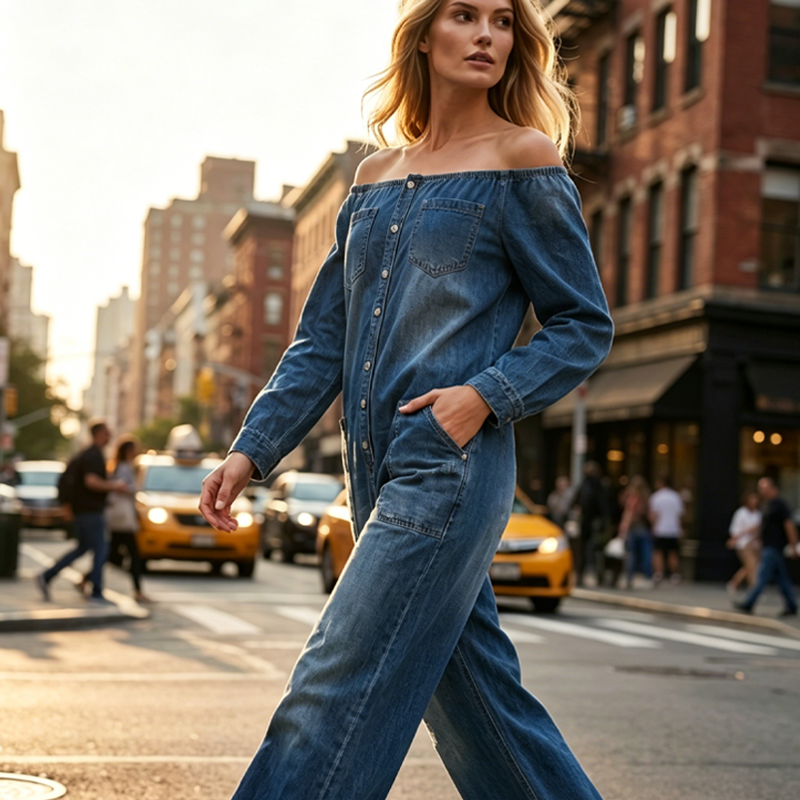 💐50% DE RÉDUCTION ! Combinaison Jean À Épaules Dénudées – Tendance & Féminine 🔥👗【Offre Limitée】