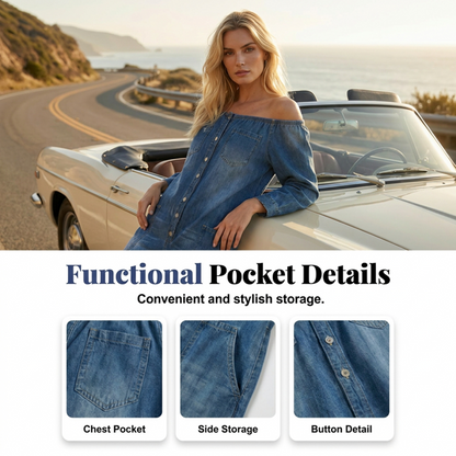 💐50% DE RÉDUCTION ! Combinaison Jean À Épaules Dénudées – Tendance & Féminine 🔥👗【Offre Limitée】
