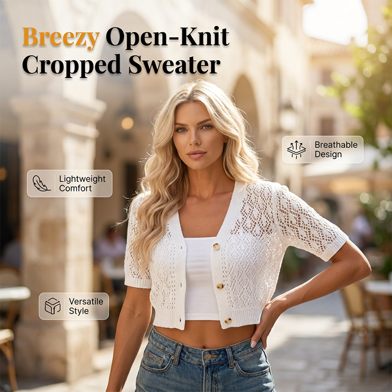 Pull Court Col V Boutonné pour Femme