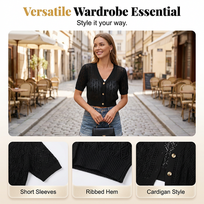 Pull Court Col V Boutonné pour Femme