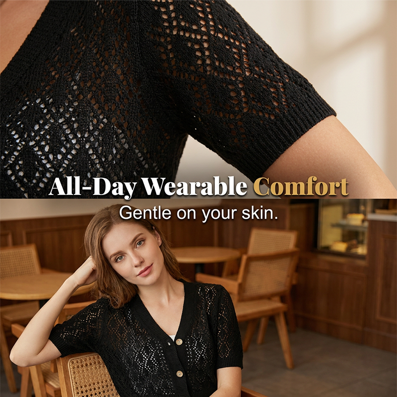 Pull Court Col V Boutonné pour Femme