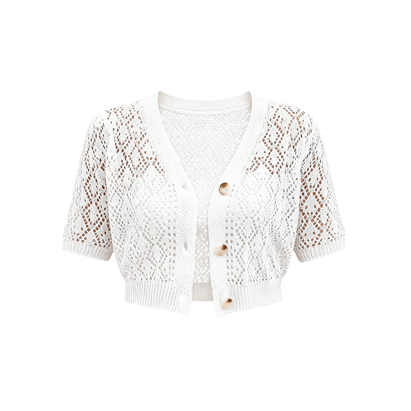 Pull Court Col V Boutonné pour Femme