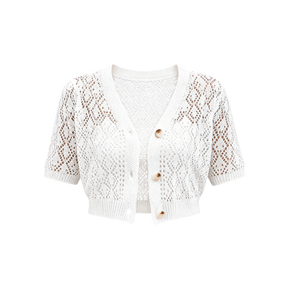 Pull Court Col V Boutonné pour Femme