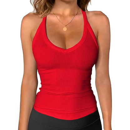 👕 PROMO LIMITÉE 50% DE RÉDUCTION ! ✨ Débardeur Col V Côtelé – Femme, Confortable, Basique 🌸