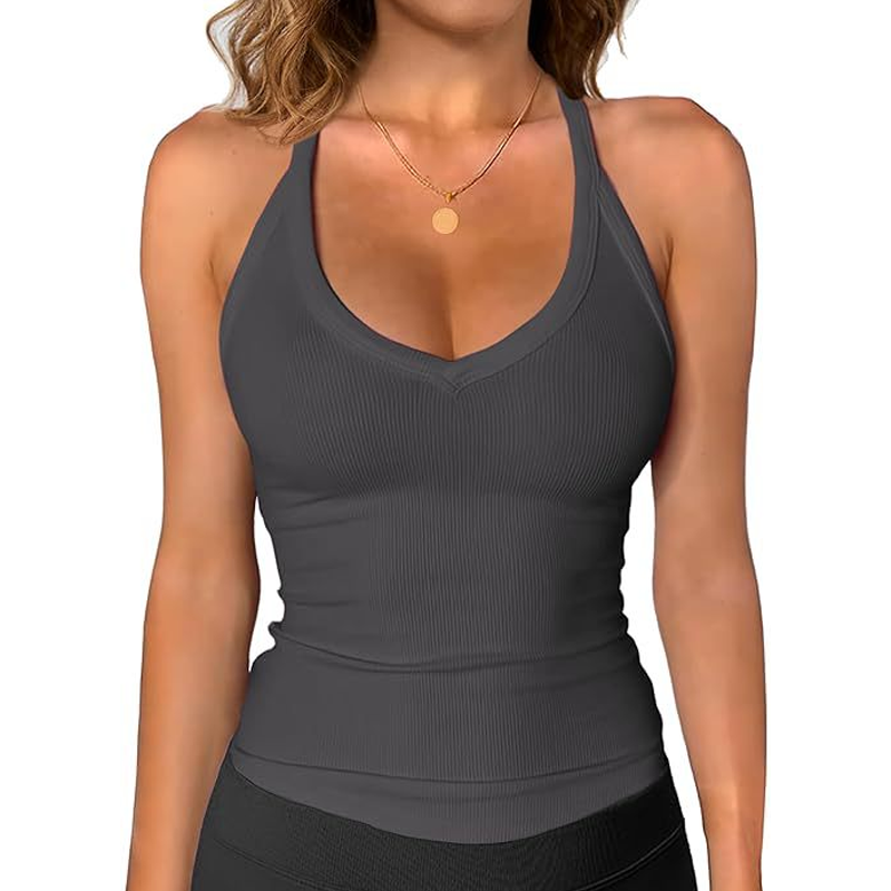 👕 PROMO LIMITÉE 50% DE RÉDUCTION ! ✨ Débardeur Col V Côtelé – Femme, Confortable, Basique 🌸