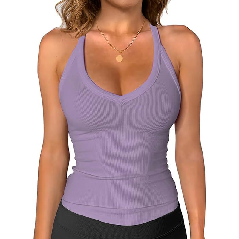 👕 PROMO LIMITÉE 50% DE RÉDUCTION ! ✨ Débardeur Col V Côtelé – Femme, Confortable, Basique 🌸