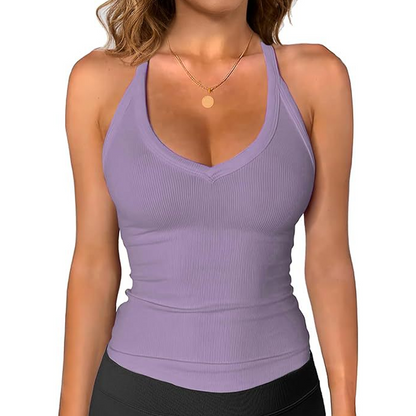 👕 PROMO LIMITÉE 50% DE RÉDUCTION ! ✨ Débardeur Col V Côtelé – Femme, Confortable, Basique 🌸