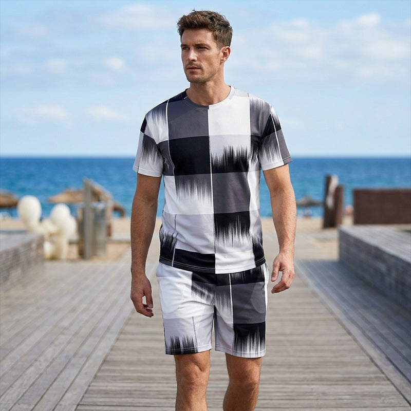 😎Ensemble abstrait moderne ✨Ensemble t-shirt et short à imprimé abstrait pour homme