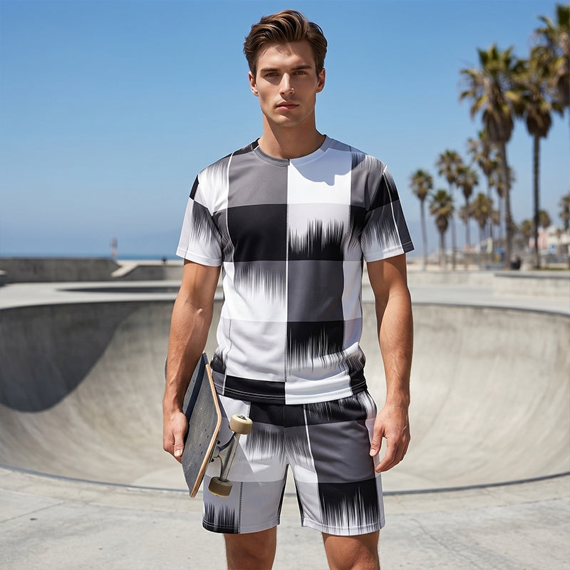 😎Ensemble abstrait moderne ✨Ensemble t-shirt et short à imprimé abstrait pour homme