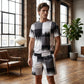 😎Ensemble abstrait moderne ✨Ensemble t-shirt et short à imprimé abstrait pour homme